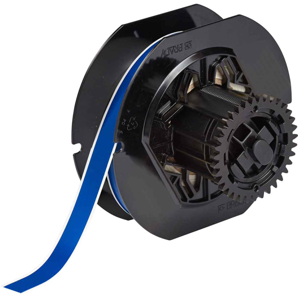 Product image for Brady B30C-500-569-BL B30 Series Low Halide Polyester Labels, 0.5" W x 100' L, Blue