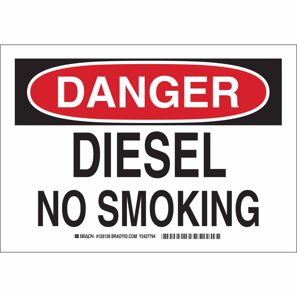 Product image for Brady 128140 DANGER Diesel No Smoking Sign, 10" H x 14" W x 0.06" D, Polystyrene