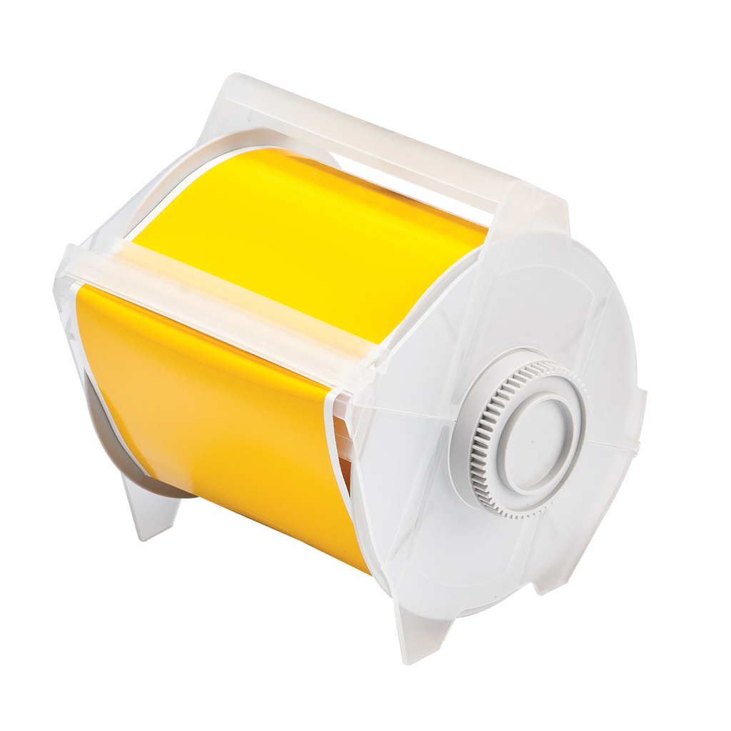 Product image for Brady 76701 GlobalMark Series Repositionable Vinyl Labels, 4" W x 100' L, Yellow