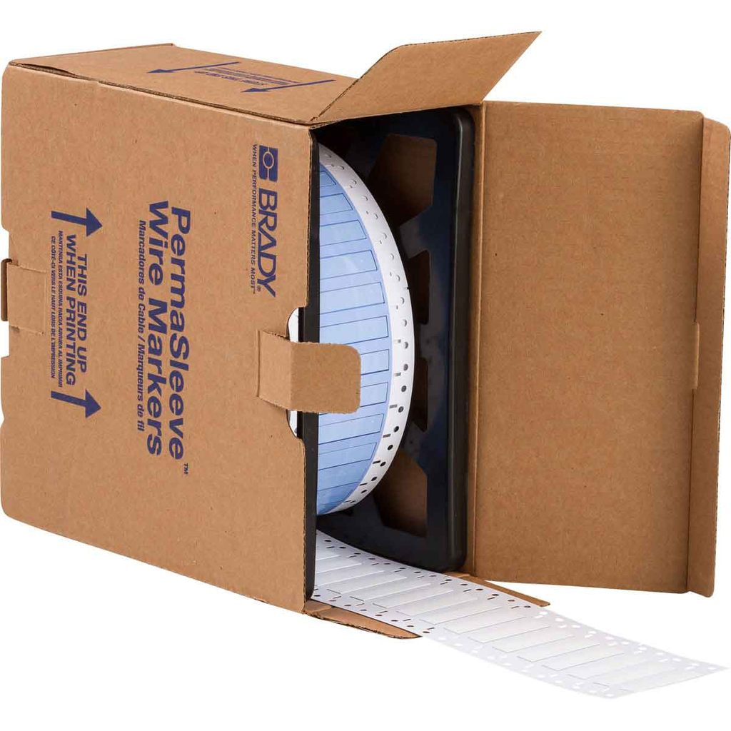 Product image for Brady PS-250-2-WT PermaSleeve Polyolefin Wire Marking Sleeves, White, 0.25" Dia x 2" W, Roll of 2500 Each