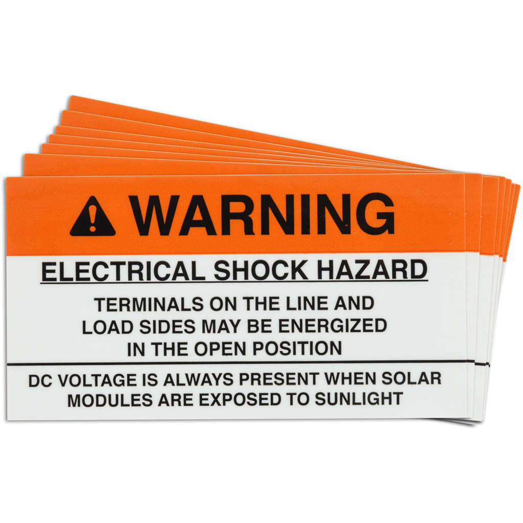 Product image for Brady 149825 Pre-Printed SOLAR OPEN POS DC Warning Labels, 2"x3.75" Vinyl, 25Pk