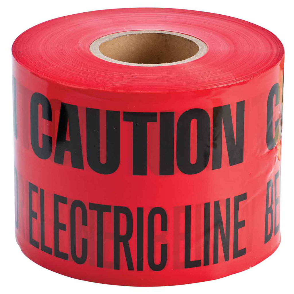 Product image for Brady 91296 Identoline Underground Tape Roll - Polyethylene, CAUTION BURIED ELECTRIC LINE BELOW, Black on Red, 6" x 1000'