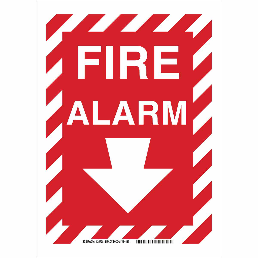 Product image for Brady 25708 Fire Alarm Sign, 14" H x 10" W x 0.06" D, White on Red, Polystyrene