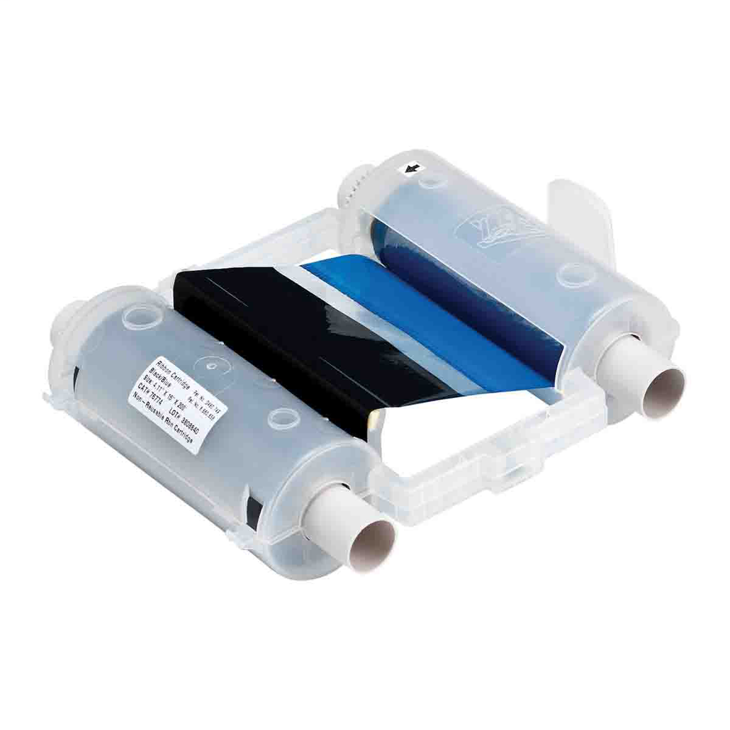 Product image for Brady 76774 GlobalMark Series R10000 Printer Ribbon, Black/Blue, 4.11" W x 200' L, 16" Paneled Ribbon