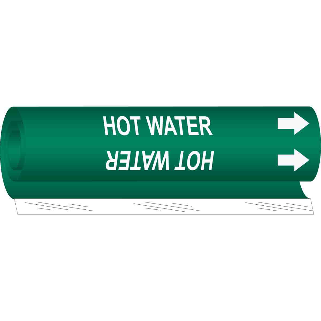 Product image for Brady 5830-I Hot Water Pipe Marker, 9" H x 8" W, Fits Pipes 1.5" Dia. Thru 2.375" Dia.