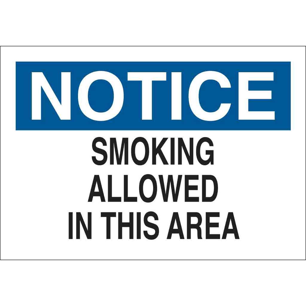 Product image for Brady 88393 NOTICE Smoking Allowed In This Area Sign, 10" H x 14" W x 0.006" D, Polyester