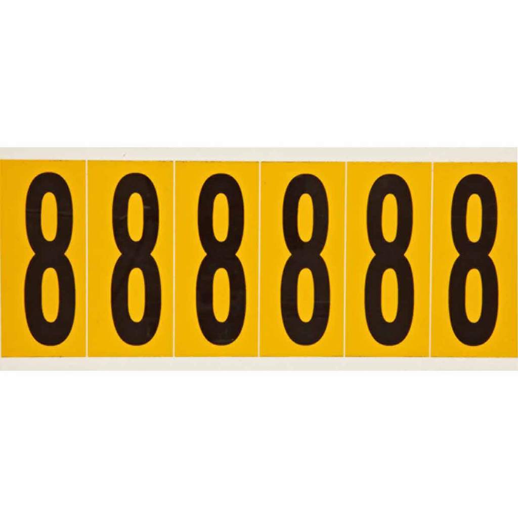 Product image for Brady 1550-8 15 Series Pressure Sensitive Vinyl Number Labels - 2.938" H, Black on Yellow, 8