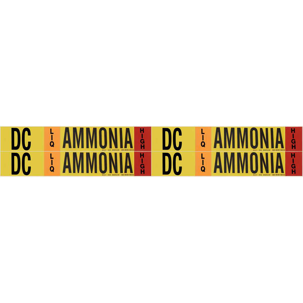 Product image for Brady 90422 DC LIQ AMMONIA HIGH Pipe Marker, 1.125" H x 7" W, Card of 4 Each, Fits Pipes .75" Dia. Thru 2.375" Dia.
