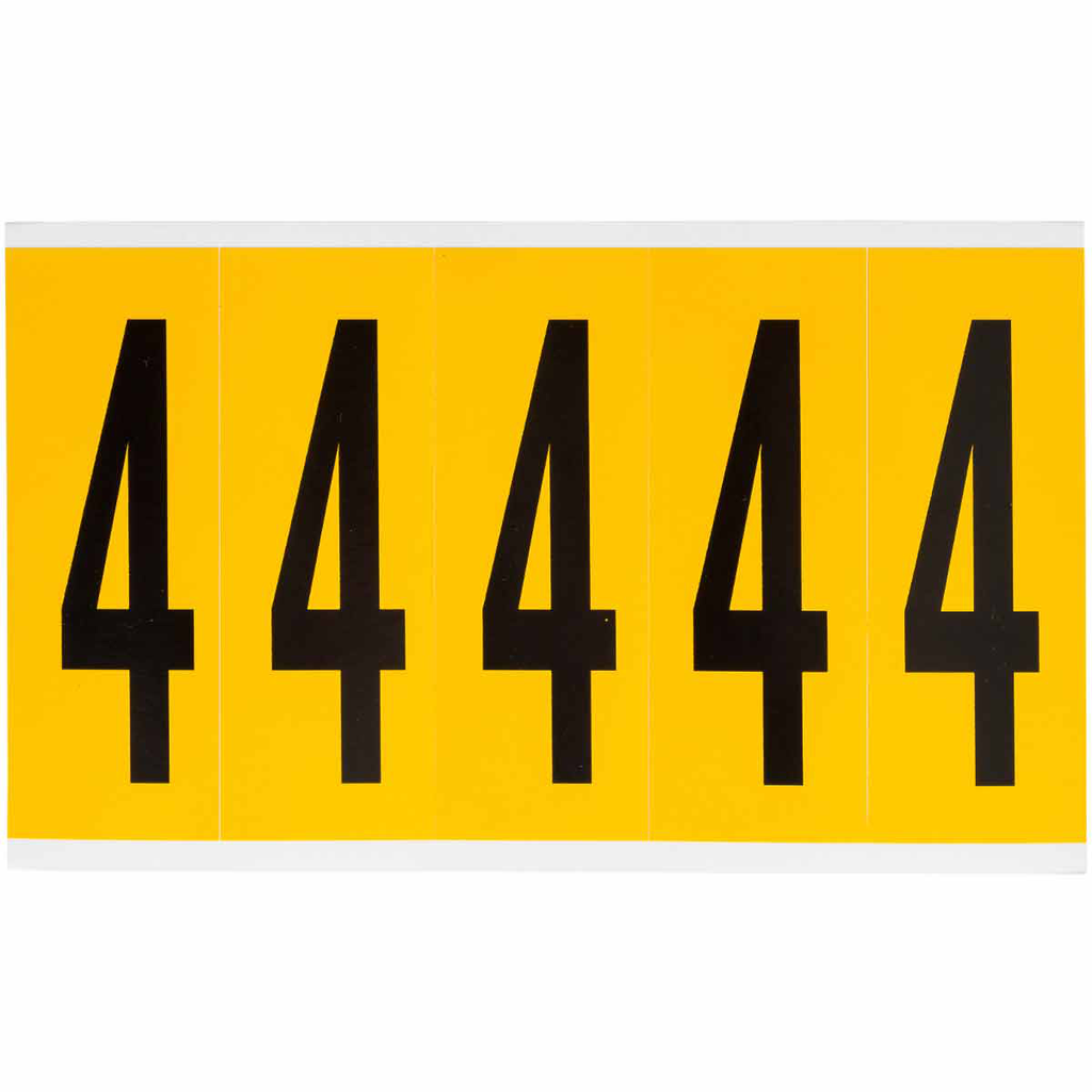 Product image for Brady 1560-4 15 Series Pressure Sensitive Vinyl Number Labels - 3.875" H, Black on Yellow, 4
