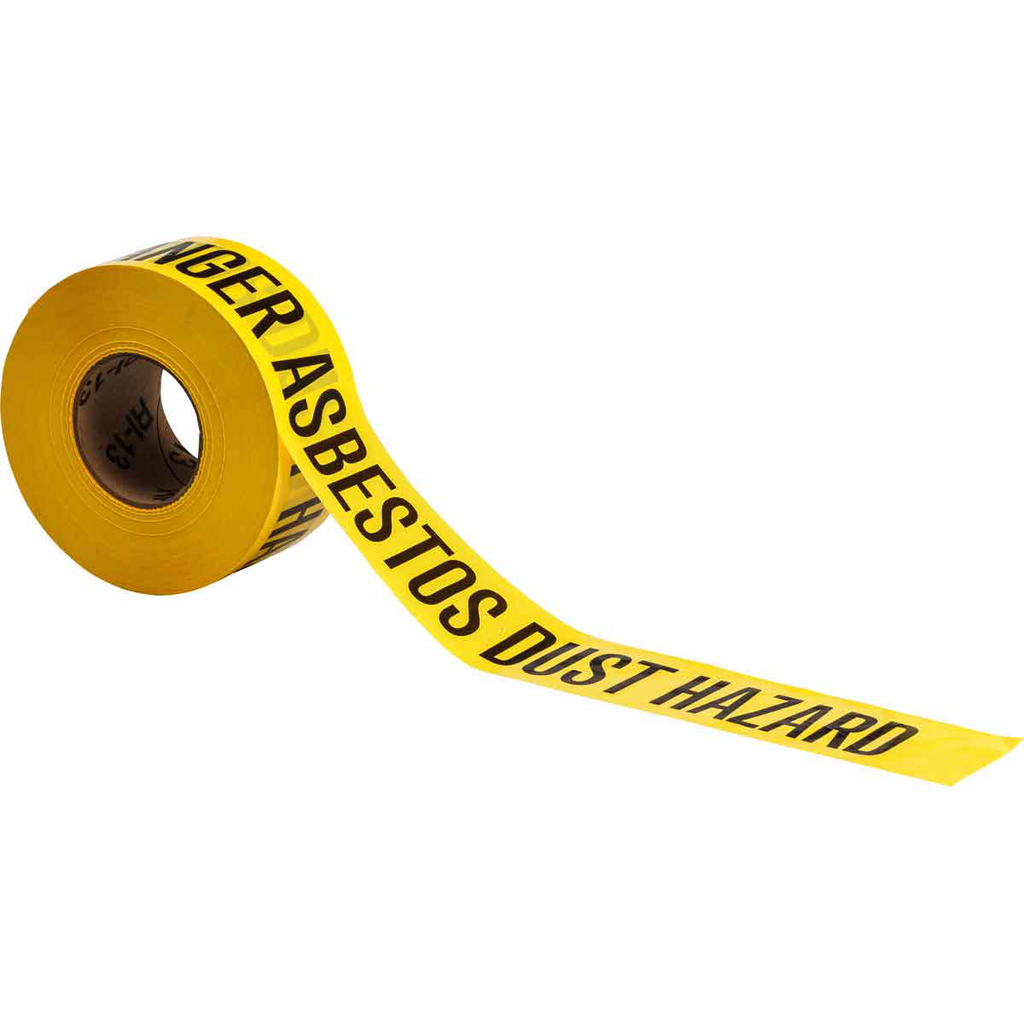 Product image for Brady 91255 Standard Barricade Tape Roll - Polyethylene, DANGER ASBESTOS DUST HAZARD, Black on Yellow, 3" x 200'