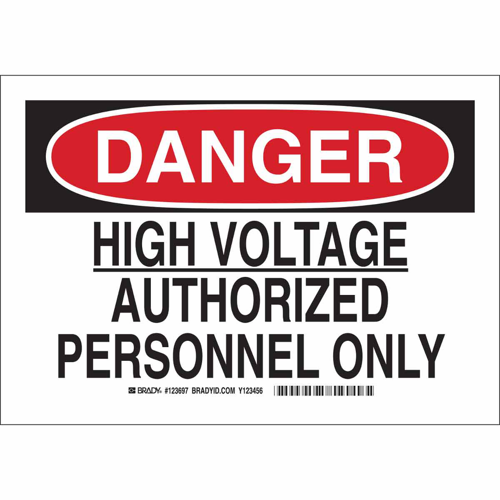 Product image for Brady 123699 DANGER High Voltage Authorized Personnel Only Sign, 10" H x 14" W x 0.06" D, Polystyrene