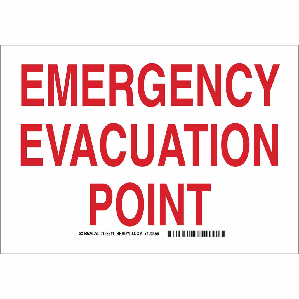 Product image for Brady 123812 Emergency Evacuation Point Sign, 10" H x 14" W x 0.035" D