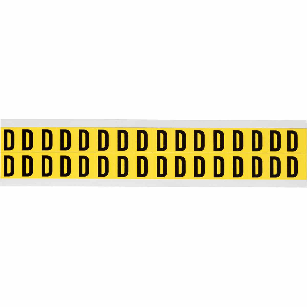 Product image for Brady 3420-D Repositionable Vinyl 0.625 in Black on Yellow, Letters D Card of 32 Labels
