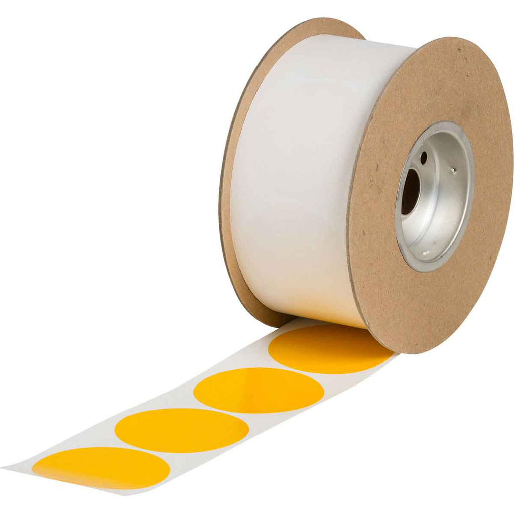 Product image for Brady 121038 Roll-Mounted Aisle Marking Tape Dots - Adhesive Vinyl, Solid Color, Yellow, 3"