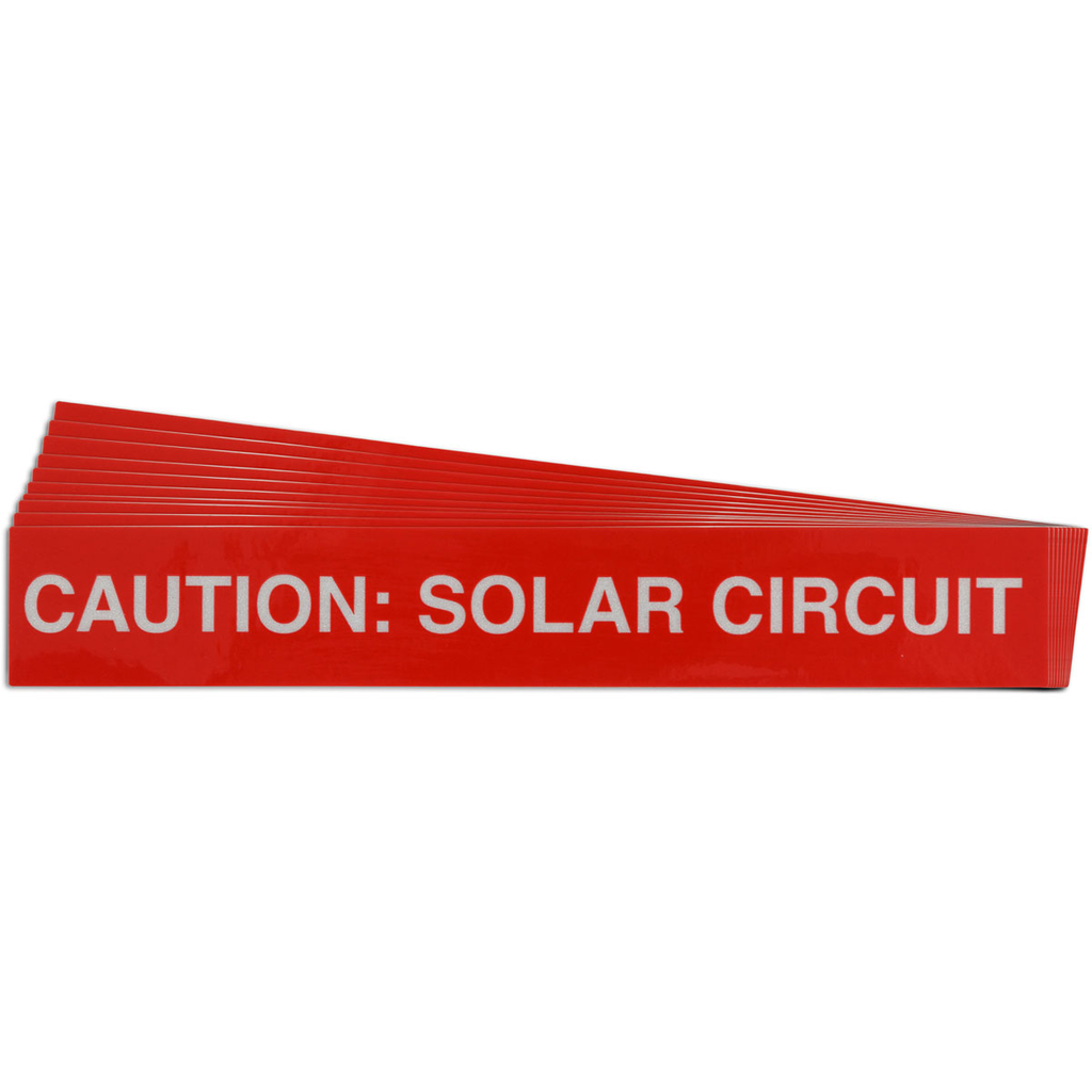 Product image for Brady 149867 Pre-Printed SOLAR CIRCUIT Warning Labels, 1"x6.5" Acrylic, 25Pk