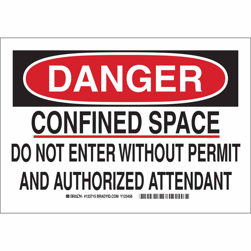 Product image for Brady 123717 DANGER Confined Space Do Not Enter Without Permit And Authorized Attendant Sign, 10" H x 14" W x 0.06" D, Polystyrene