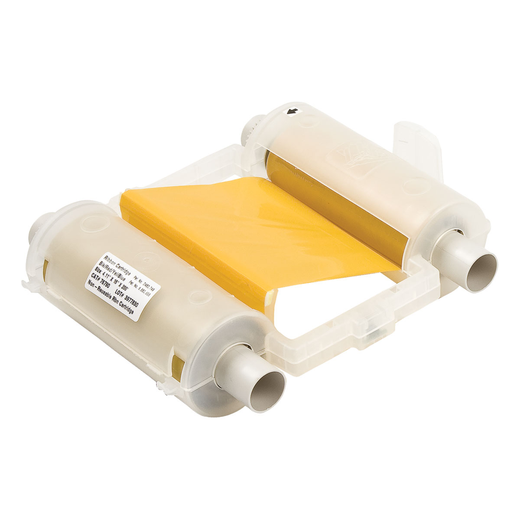 Product image for Brady 76790 GlobalMark Series R10000 Printer Ribbon, Black/Blue/Red/Yellow, 4.11" W x 200' L, 16" Paneled Ribbon