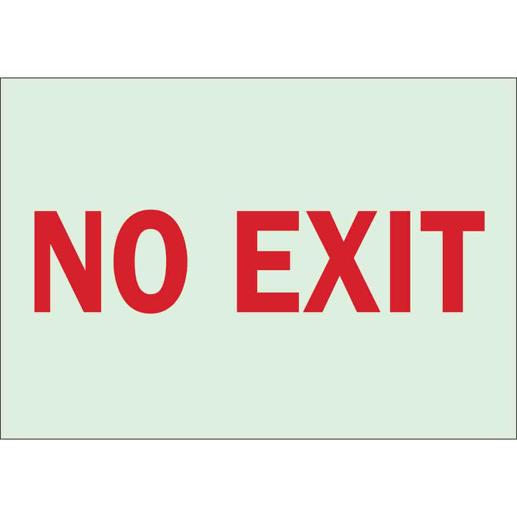 Product image for Brady 85480 BradyGlo No Exit Horizontal Text Sign, Red on Glow, 7" H x 10" W x 0.063" D
