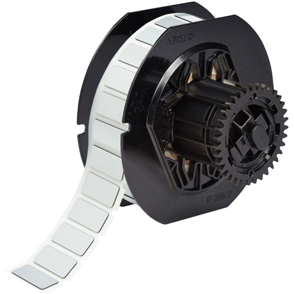 Product image for Brady B30EP-171-593-SL B30 Series Raised Panel Polyester Labels, 0.49" H x 1.06" W, Roll of 500 Labels, Silver