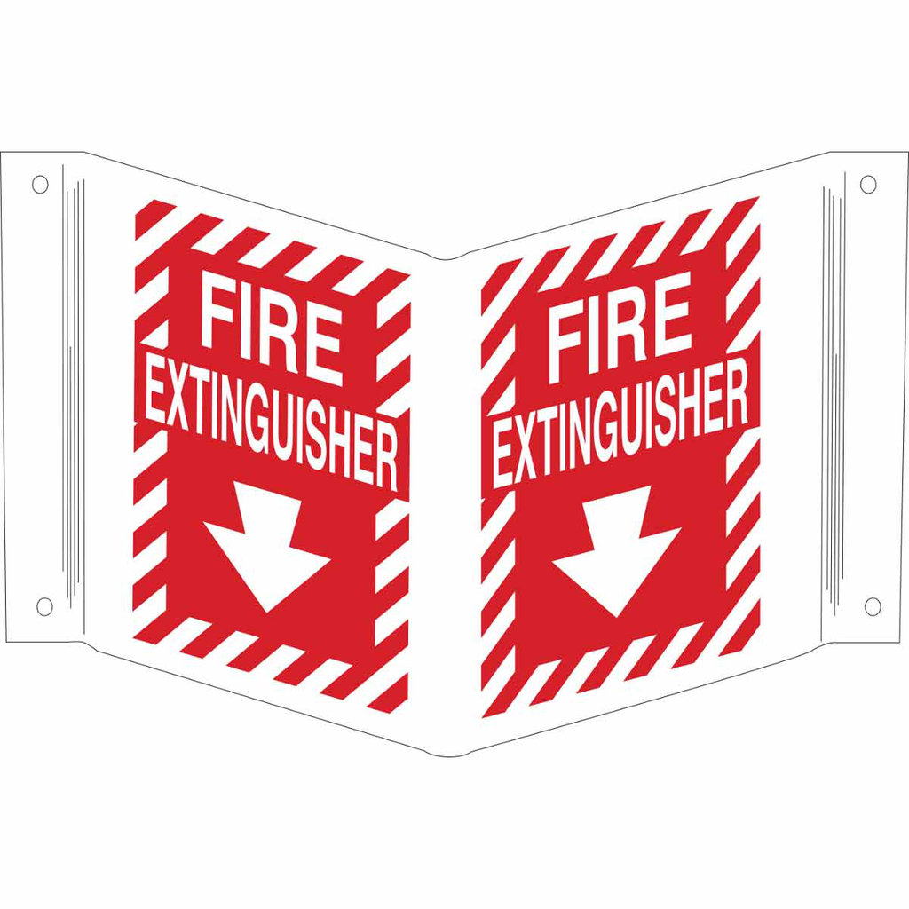 Product image for Brady 96908 V Fire Extinguisher Sign, 12" H x 18" W x 0.055" D, White on Red, Polyethylene