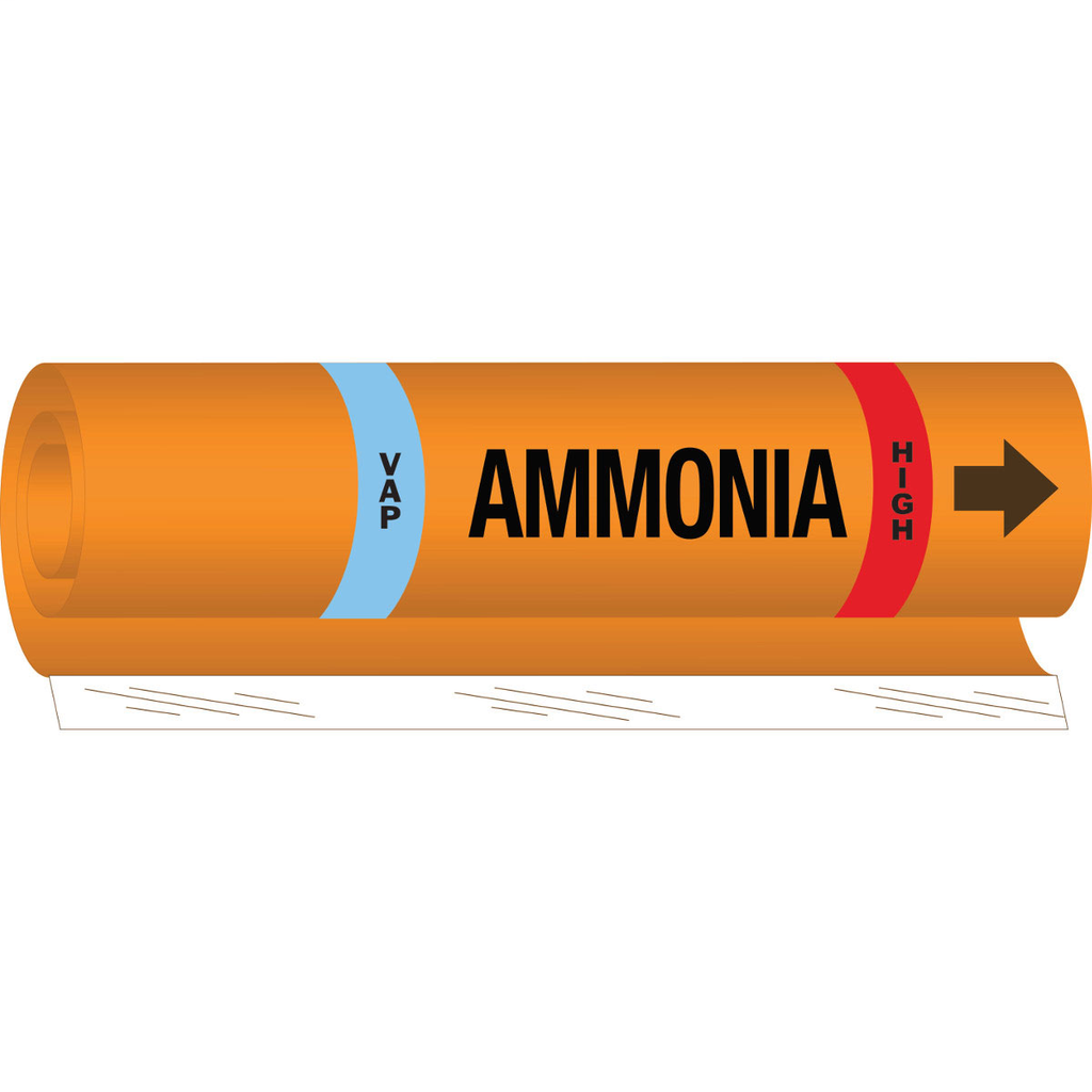 Product image for Brady 145814 VAP AMMONIA HIGH Pipe Marker, 26" H x 12" W, Fits Pipes 2.5" Dia. Thru 7.875" Dia.