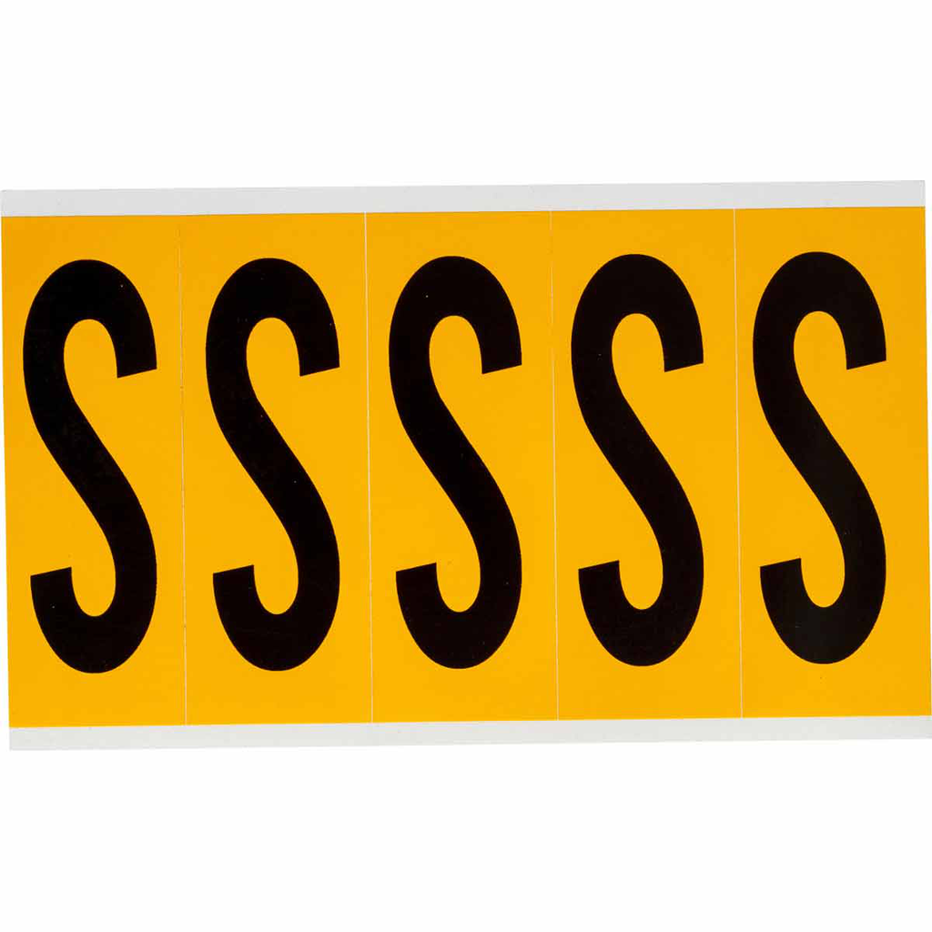 Product image for Brady 1560-S 15 Series Pressure Sensitive Vinyl Letter Labels - 3.875" H, Black on Yellow, S