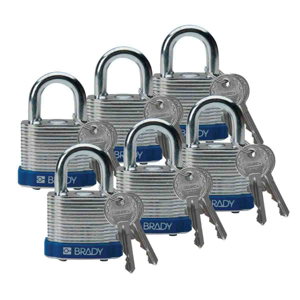 Product image for Brady 51280 Standard-Size Steel Padlocks - 5-Pin Cylinder, 0.75" Shackle Clearance, Keyed Different