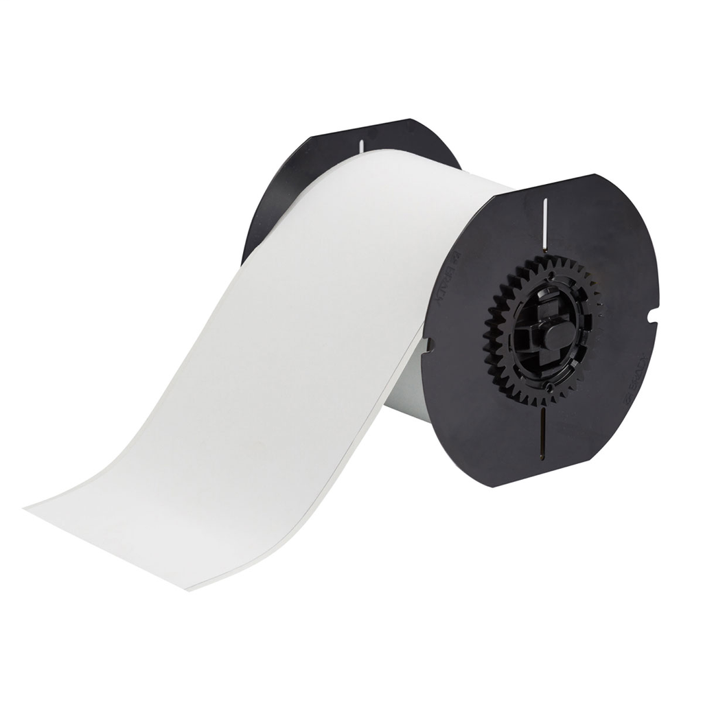 Product image for Brady B30C-4000-854-WT B30 Series ToughWash Metal Detectable Polyester Labels, Roll of 50', White