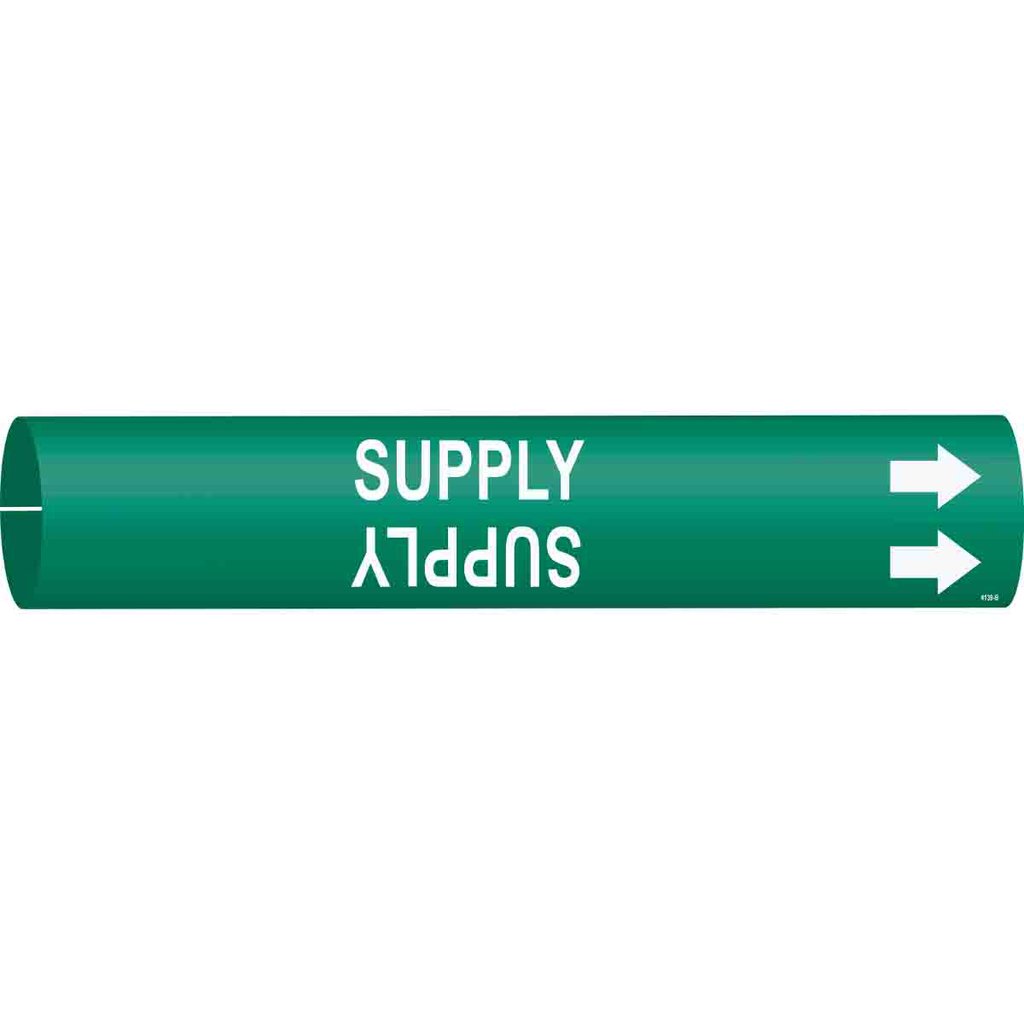 Product image for Brady 4139-B Supply Pipe Marker, 0.875" H x 0.875" W, Fits Pipes 1.5" Dia. Thru 2.375" Dia.