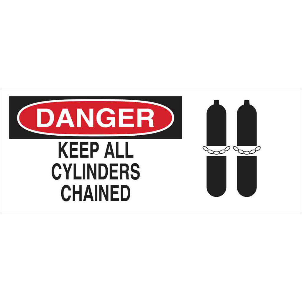 Product image for Brady 69308 DANGER Keep All Cylinders Chained Sign, 7" H x 17" W x 0.1" D, Fiberglass
