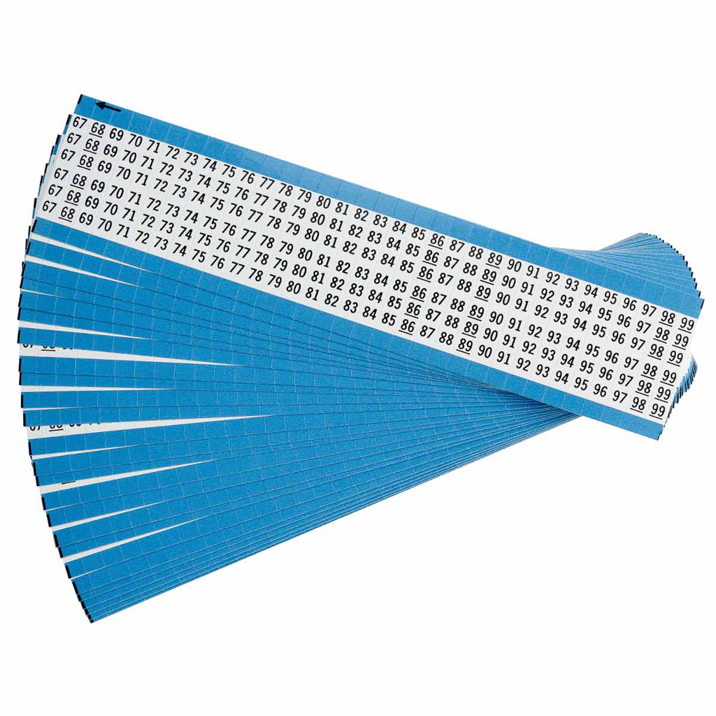 Product image for Brady WM-67-99-PK Wire Marker Card - Repositionable Vinyl Cloth, Legend 67 to 99, Black on White
