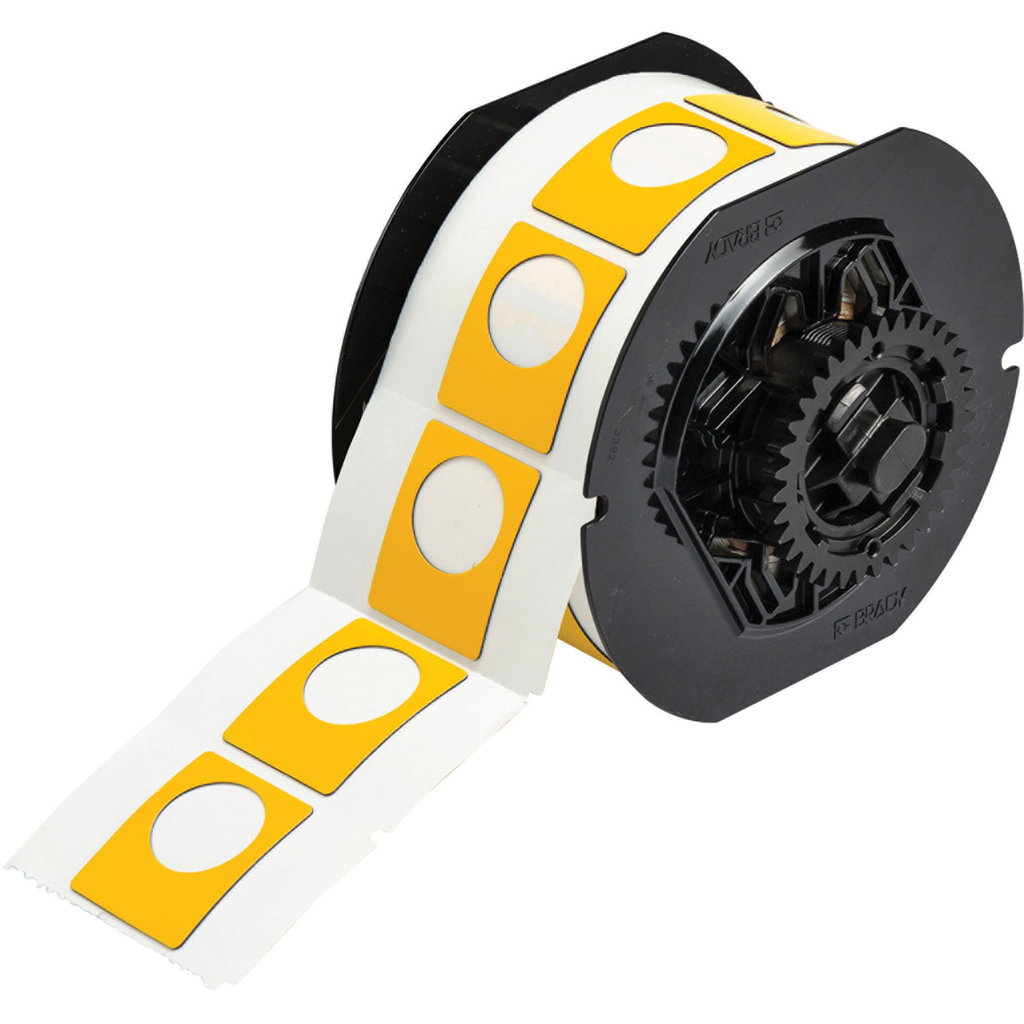 Product image for Brady B30EP-167U-593-YL B30 Series Raised Panel Polyester Push Button Labels, 1.5" H x 1.2" W, Roll of 200 Labels, Yellow