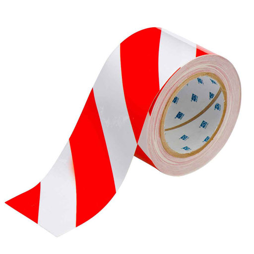 Product image for Brady 104348 ToughStripe® Floor Marking Tape Roll - Polyester, Diagonal Stripe®s, Red on White, 3" x 100'