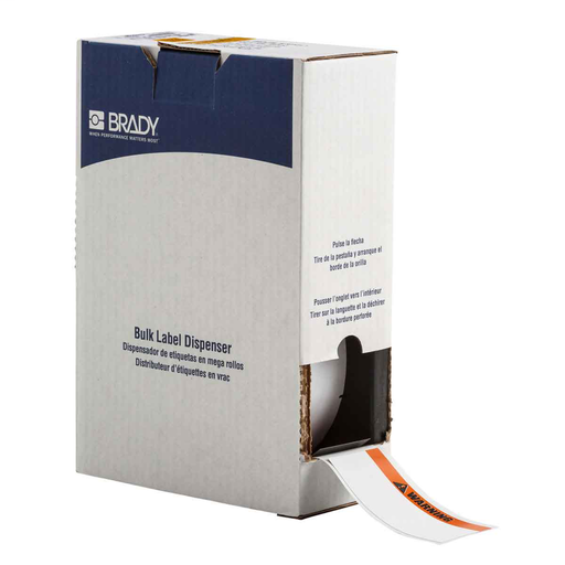 Product image for Brady BM71C-2000-854-WAR BMP71 ToughWash Washdown Resistant Labels, 2" H x 4.125" W, Roll of 225 Labels, Black/Orange on White