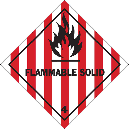 Product image for Brady 121068 FLAMMABLE SOLID 4 Hazardous Material Shipping Labels, 4" H x 4" W x 0.004" D, Black/Red on White