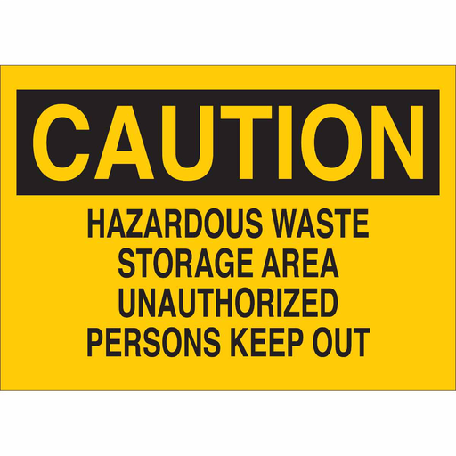 Product image for Brady 70374 CAUTION Hazardous Waste Storage Area Unauthorized Persons Keep Out Sign, 10" H x 14" W x 0.1" D, Fiberglass