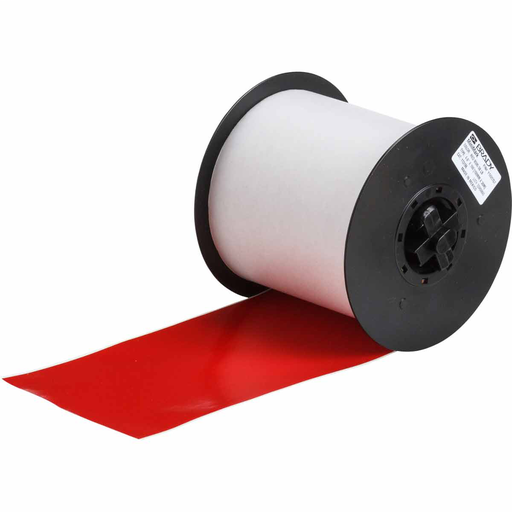 Product image for Brady 113196 MiniMark Series Indoor/Outdoor Vinyl Labels, 4" W x 100' L, Red, Acrylic