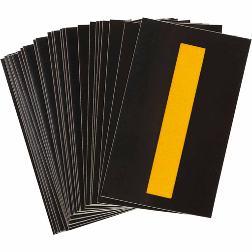 Product image for Brady 5000-I 5000 Series Reflective Number and Letter Labels, 2.875" H x 1.75" W, Pack of 25 Labels, Yellow on Black, I