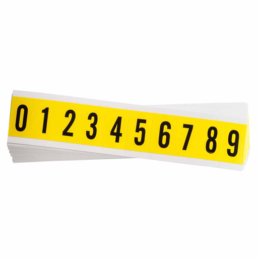 Product image for Brady 34352 Repositionable Vinyl 1 in Black on Yellow, Numbers 0 to 9 Pack of 25 Cards
