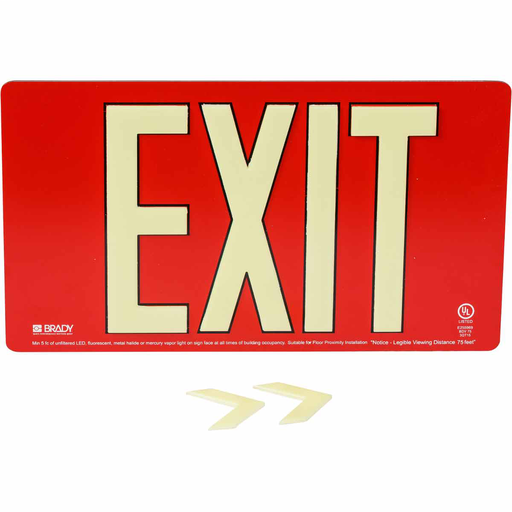 Product image for Brady 145501 BradyGlo Exit Sign, Red, 8.5" H x 15.5" W x .125" D, Wall Mounted
