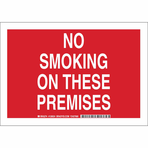 Product image for Brady 128023 No Smoking On These Premises Sign, 7" H x 10" W x 0.06" D, Polystyrene