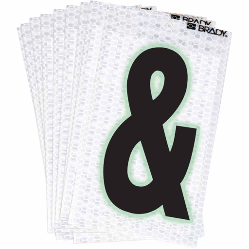 Product image for Brady 3000-& 3000 Series Glow in the Dark Number and Letter Labels, Black/Green Glow on Silver, Pack of 10 Labels, &