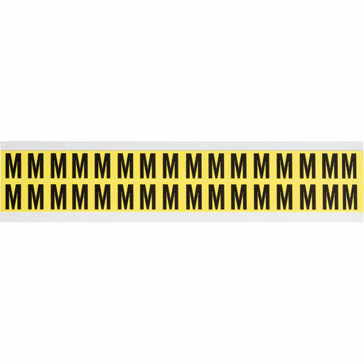 Product image for Brady 3420-M Repositionable Vinyl 0.625 in Black on Yellow, Letters M Card of 32 Labels