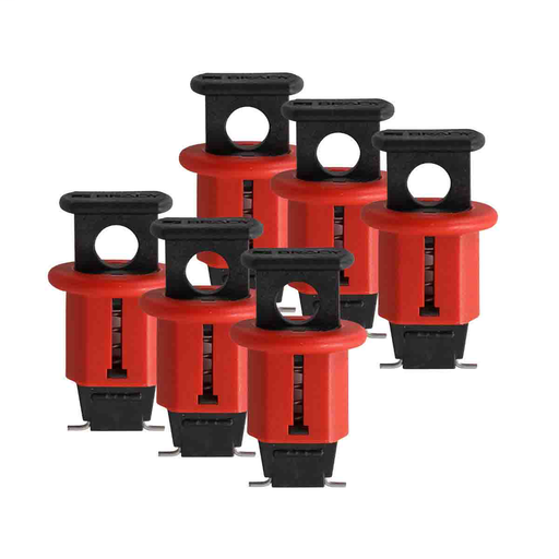 Product image for Brady 90845 Miniature Circuit Breaker Lockout Device, Pin-Out Standard (POS), 6/Pack