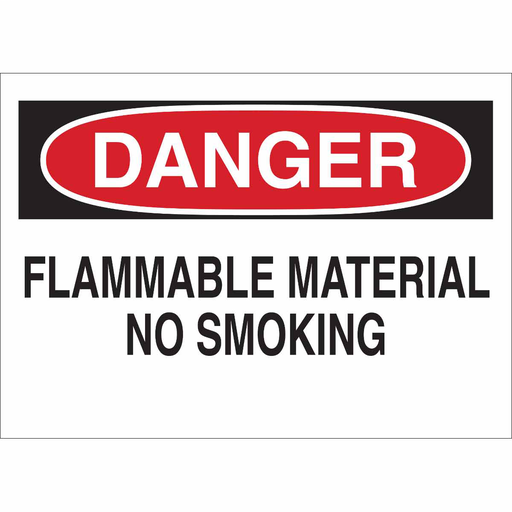 Product image for Brady 85186 DANGER Flammable Material No Smoking Sign, 10" H x 14" W x 0.006" D, Polyester