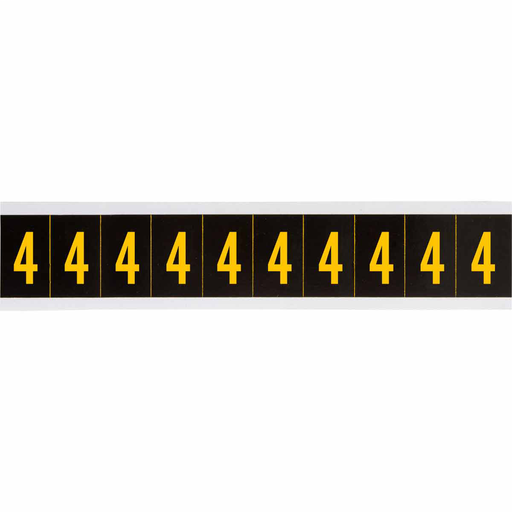 Product image for Brady 7897-4 Outdoor Utility Pressure Sensitive Vinyl Number Labels - 2" H, Yellow on Black, 4