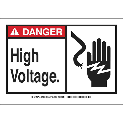 Product image for Brady 46821 DANGER High Voltage. Sign, 10" H x 14" W x 0.035" D, Aluminum