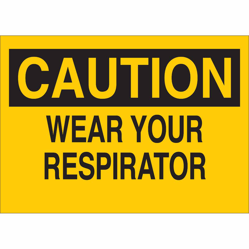 Product image for Brady 74764 CAUTION Wear Your Respirator Sign, 10" H x 14" W x 0.1" D, Fiberglass