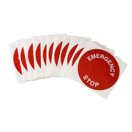 Product image for Brady THTEP-197-593RD EMERGENCY STOP Raised Panel Labels, White on Red