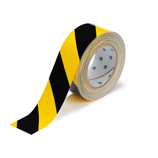 Product image for Brady 104317 ToughStripe® Floor Marking Tape Roll - Polyester, Diagonal Stripe®s, Black on Yellow, 2" x 100'